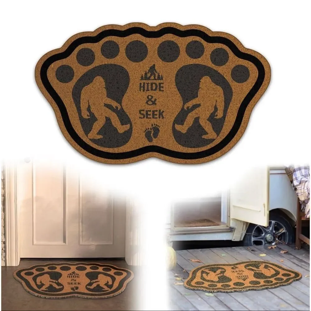 New! Hide and Seek Big Foot Shaped Sasquatch Floor Door Mats 2 Pack